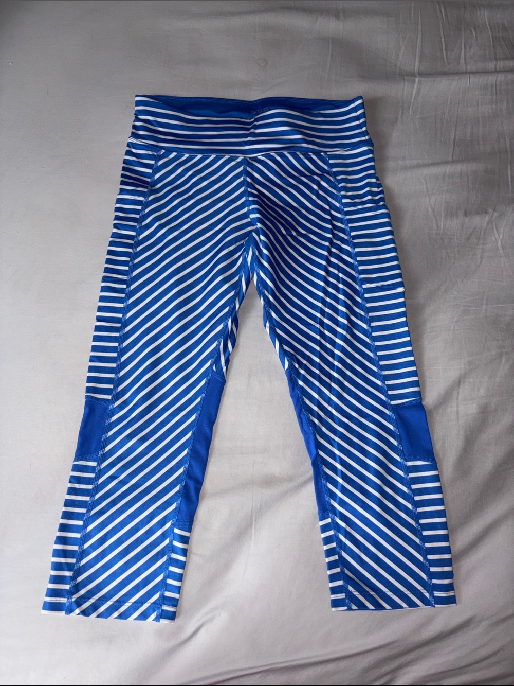 Calvin Klein Blue and White Striped Crop Leggings